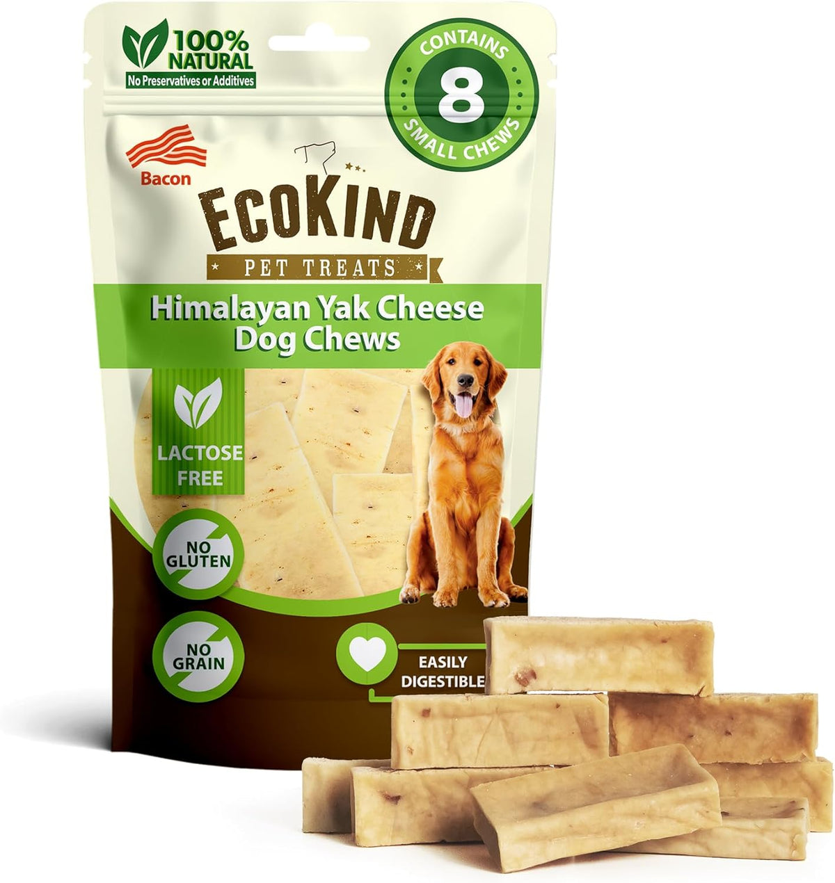 Bacon-Flavored Gold Yak Chews for Large Dogs